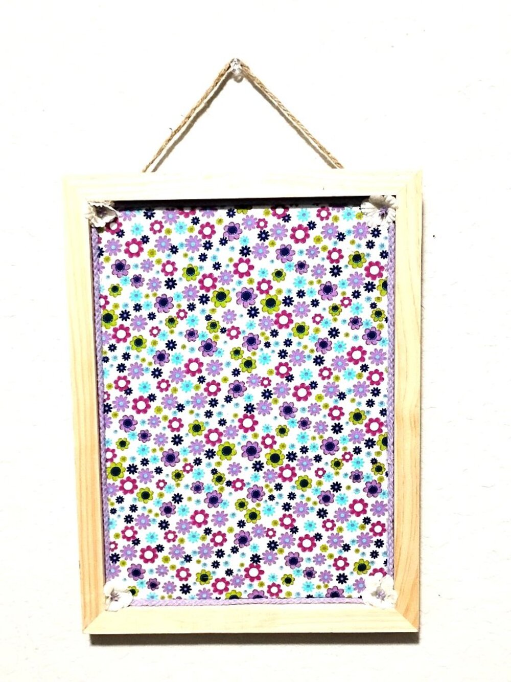 Spring Flowered Decorative Message Bulletin Cork Board 9"x12" Light Wood Frame